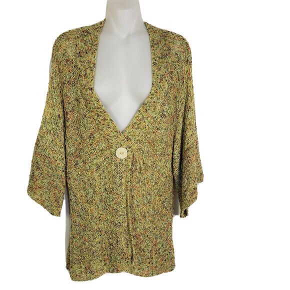 Coldwater Creek Womens Cardigan Sweater Large One Button Crochet Open Weave Knit - Picture 1 of 11
